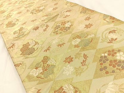 平和屋着物◎六通柄袋帯　松皮菱花丸文　金糸　正絹　逸品　BAAV2962hj