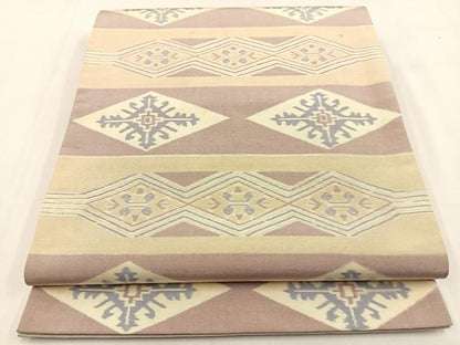 平和屋着物◎全通柄袋帯　横段菱吉祥文　正絹　逸品　BAAV2963hj