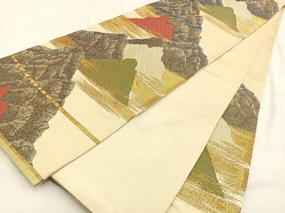 平和屋着物◎六通柄袋帯 重ね山文 金糸 正絹 逸品 BAAV2964hj
