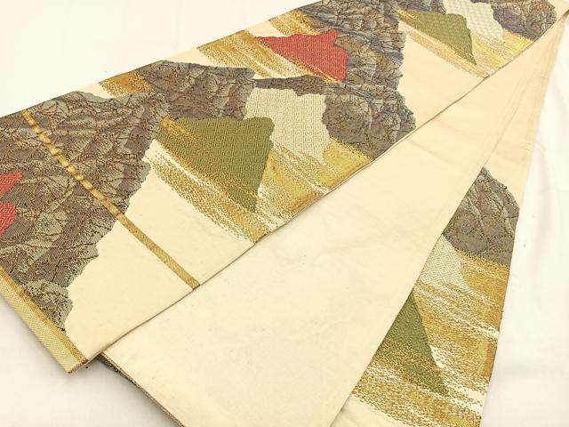 平和屋着物◎六通柄袋帯 重ね山文 金糸 正絹 逸品 BAAV2964hj