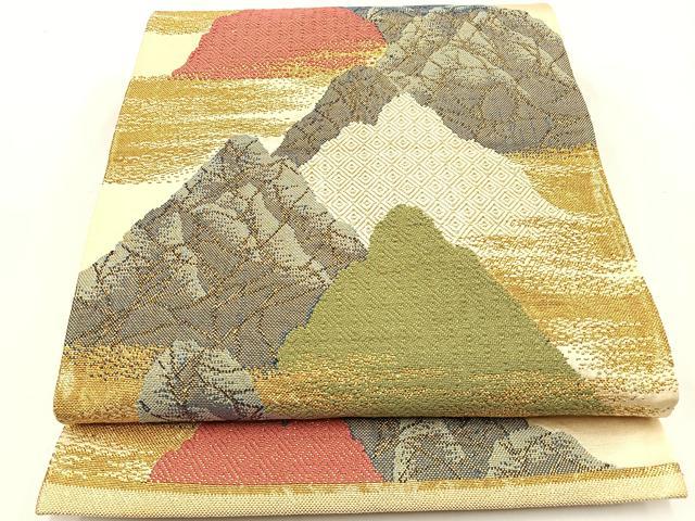 平和屋着物◎六通柄袋帯 重ね山文 金糸 正絹 逸品 BAAV2964hj