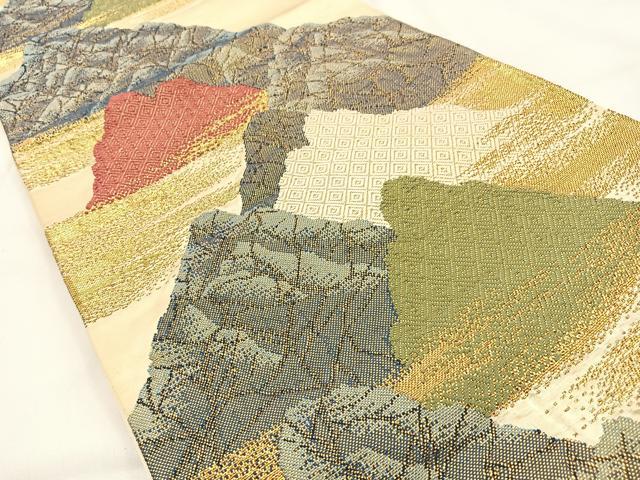 平和屋着物◎六通柄袋帯 重ね山文 金糸 正絹 逸品 BAAV2964hj
