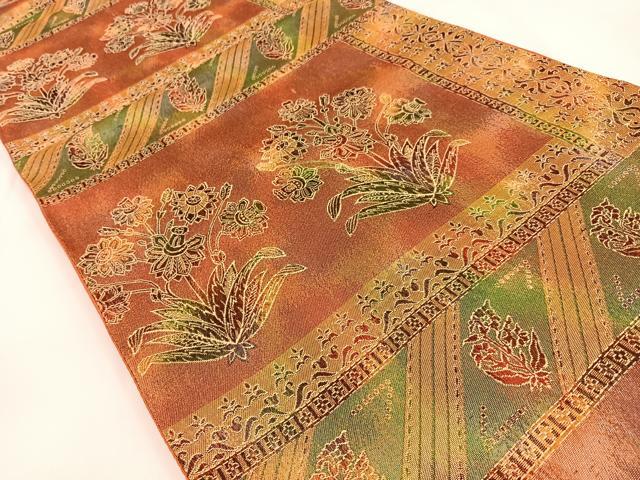 平和屋着物◎六通柄 本袋帯 更紗花文 純金箔 正絹 逸品 AAAV9351sg