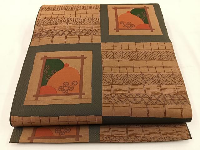 平和屋着物◎六通柄袋帯　紹巴帯　古今絵巻　正絹　逸品　BAAV2968hj