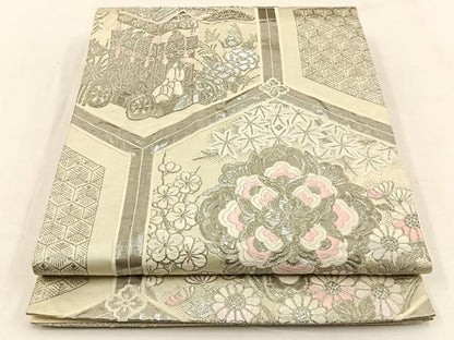 平和屋着物◎六通柄袋帯　唐織　祇園祭　亀甲花文　銀糸　正絹　逸品　BAAV2985hj
