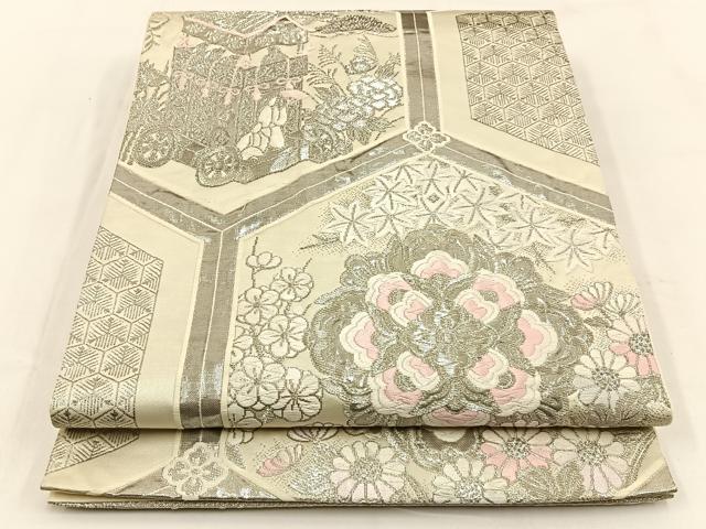 平和屋着物◎六通柄袋帯　唐織　祇園祭　亀甲花文　銀糸　正絹　逸品　BAAV2985hj