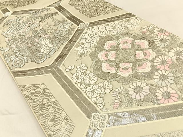 平和屋着物◎六通柄袋帯　唐織　祇園祭　亀甲花文　銀糸　正絹　逸品　BAAV2985hj