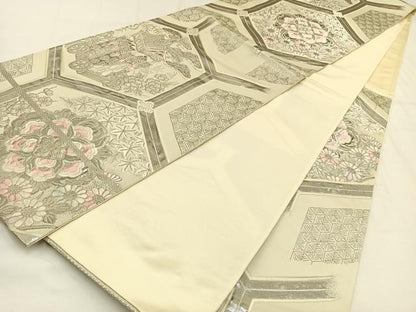平和屋着物◎六通柄袋帯　唐織　祇園祭　亀甲花文　銀糸　正絹　逸品　BAAV2985hj