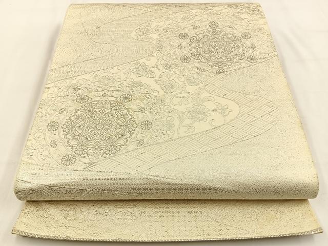 平和屋着物◎六通柄袋帯 正倉院 銀糸 正絹 逸品 BAAV2986hj