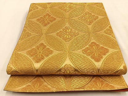 平和屋着物◎六通柄袋帯 七宝花菱文 金糸 正絹 逸品 BAAV2988hj