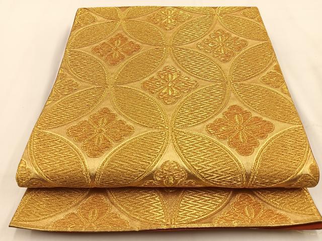 平和屋着物◎六通柄袋帯 七宝花菱文 金糸 正絹 逸品 BAAV2988hj