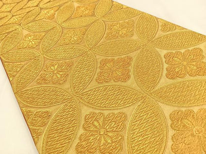 平和屋着物◎六通柄袋帯 七宝花菱文 金糸 正絹 逸品 BAAV2988hj
