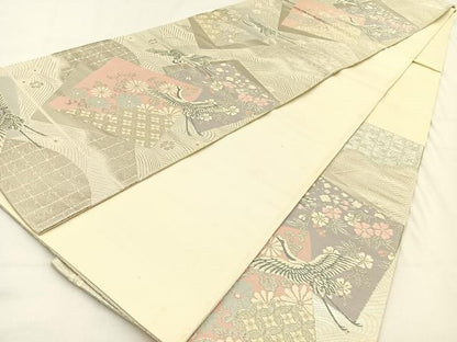 平和屋着物◎六通柄袋帯 唐織 色紙重ね飛鶴花文 金銀糸 正絹 逸品 BAAV2989hj