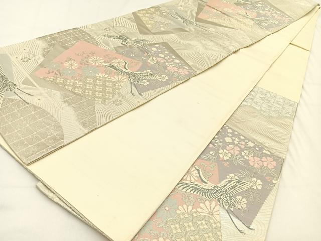 平和屋着物◎六通柄袋帯 唐織 色紙重ね飛鶴花文 金銀糸 正絹 逸品 BAAV2989hj