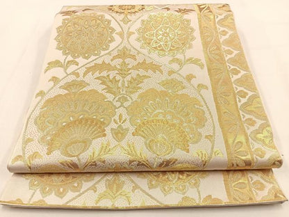 平和屋着物◎六通柄 本袋帯 更紗花文 金糸 正絹 逸品 BAAV2990hj
