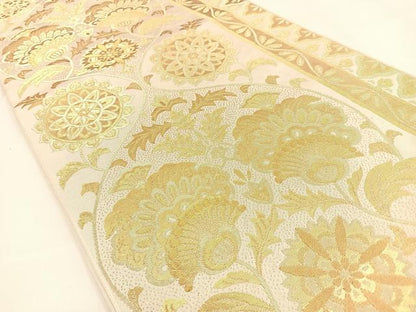 平和屋着物◎六通柄 本袋帯 更紗花文 金糸 正絹 逸品 BAAV2990hj