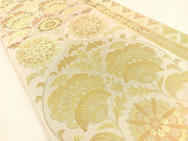 平和屋着物◎六通柄 本袋帯 更紗花文 金糸 正絹 逸品 BAAV2990hj