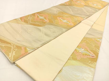 平和屋着物◎六通柄袋帯 唐織 双鶴 金銀糸 正絹 逸品 BAAV2995hj