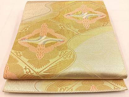平和屋着物◎六通柄袋帯 唐織 双鶴 金銀糸 正絹 逸品 BAAV2995hj