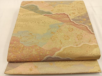 平和屋着物◎六通柄袋帯　数寄屋　道長花鳥文　金糸　正絹　逸品　BAAV2997hj