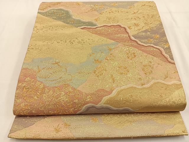 平和屋着物◎六通柄袋帯　数寄屋　道長花鳥文　金糸　正絹　逸品　BAAV2997hj