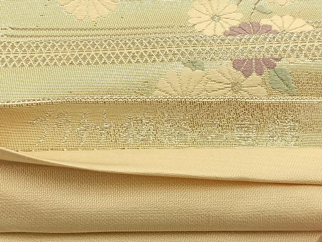 平和屋着物◎六通柄袋帯 唐織 扇面花文 九百錦 プラチナ摺箔 二重織 正絹 逸品 未使用 BAAV2998hj