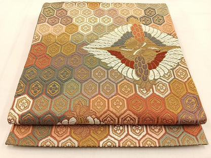 平和屋着物●六通柄袋帯　唐織　双鶴　金糸　正絹　逸品　BAAV3000hj
