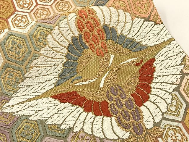 平和屋着物●六通柄袋帯　唐織　双鶴　金糸　正絹　逸品　BAAV3000hj