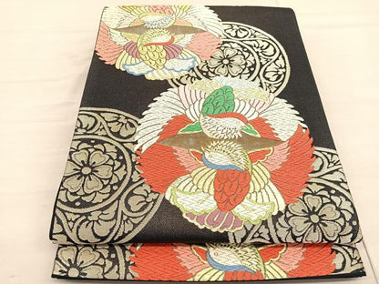 平和屋着物◎六通柄袋帯 唐織 向かい鴛鴦花丸文 金銀糸 正絹 逸品 BAAV3002hv