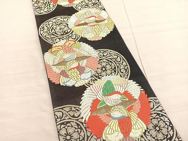 平和屋着物◎六通柄袋帯 唐織 向かい鴛鴦花丸文 金銀糸 正絹 逸品 BAAV3002hv