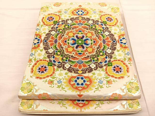 平和屋着物◎西陣 六通柄袋帯 唐織 飾花文 金糸 正絹 逸品 BAAV3004hv