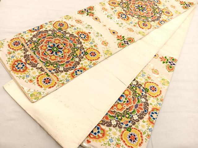 平和屋着物◎西陣 六通柄袋帯 唐織 飾花文 金糸 正絹 逸品 BAAV3004hv