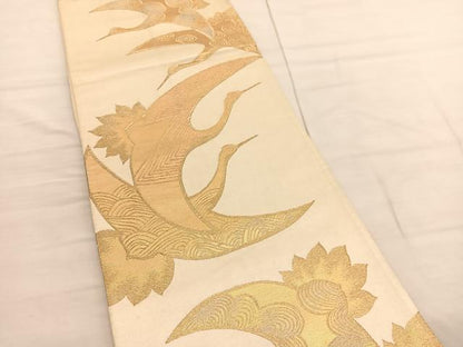 平和屋着物◎六通柄袋帯 飛鶴文 金糸 正絹 逸品 BAAV3005hv