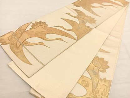 平和屋着物◎六通柄袋帯 飛鶴文 金糸 正絹 逸品 BAAV3005hv