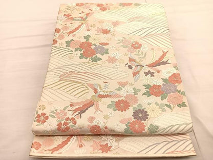 平和屋着物◎六通柄袋帯 唐織 鳳凰立波花文 金糸 正絹 逸品 BAAV3012hv