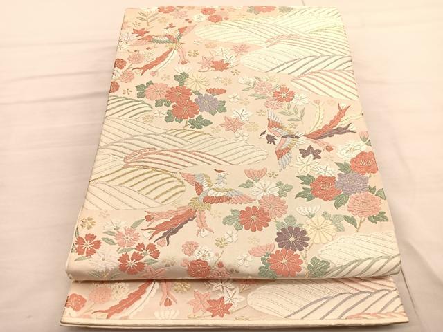 平和屋着物◎六通柄袋帯 唐織 鳳凰立波花文 金糸 正絹 逸品 BAAV3012hv