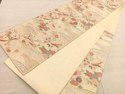 平和屋着物◎六通柄袋帯 唐織 鳳凰立波花文 金糸 正絹 逸品 BAAV3012hv