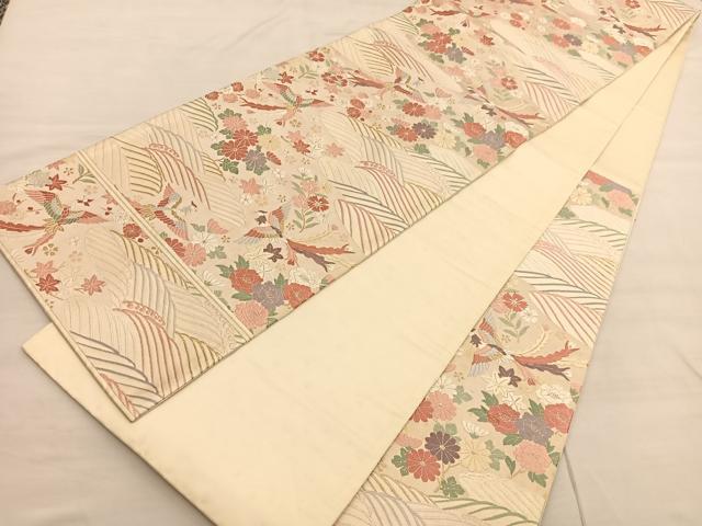 平和屋着物◎六通柄袋帯 唐織 鳳凰立波花文 金糸 正絹 逸品 BAAV3012hv