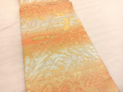 平和屋着物◎六通柄袋帯　ふくれ織　遠山松樹林文　金銀糸　BAAV3013hv
