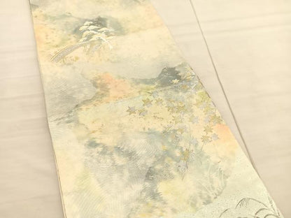 平和屋着物◎六通柄袋帯　立波楓文　金銀糸　正絹　逸品　BAAV3017hv