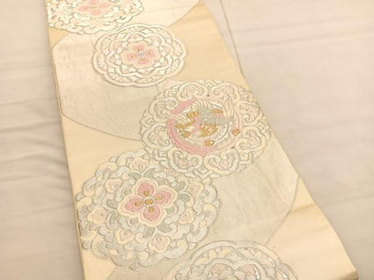 平和屋着物◎西陣　服部織物謹製　六通柄袋帯　唐織　白鳥緞子　鳳凰花文　銀糸　正絹　逸品　BAAV3018hv
