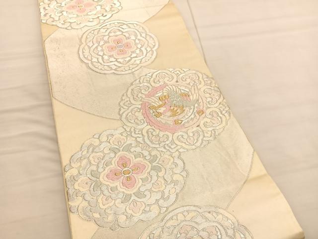 平和屋着物◎西陣　服部織物謹製　六通柄袋帯　唐織　白鳥緞子　鳳凰花文　銀糸　正絹　逸品　BAAV3018hv