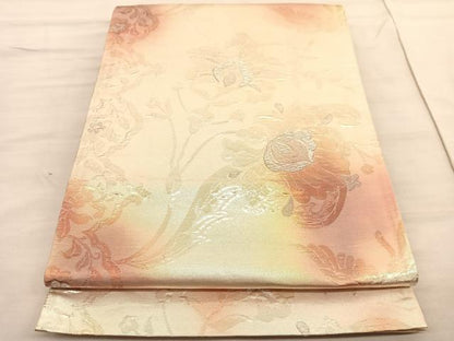 平和屋着物◎六通柄袋帯　ふくれ織　更紗花鳥文　金銀糸　正絹　逸品　BAAV3020hv