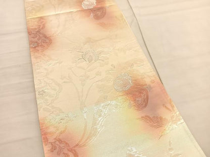 平和屋着物◎六通柄袋帯　ふくれ織　更紗花鳥文　金銀糸　正絹　逸品　BAAV3020hv