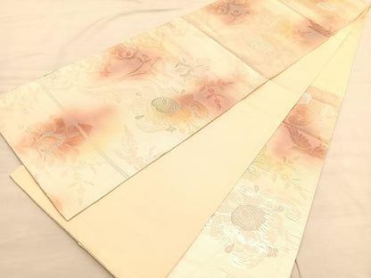 平和屋着物◎六通柄袋帯　ふくれ織　更紗花鳥文　金銀糸　正絹　逸品　BAAV3020hv