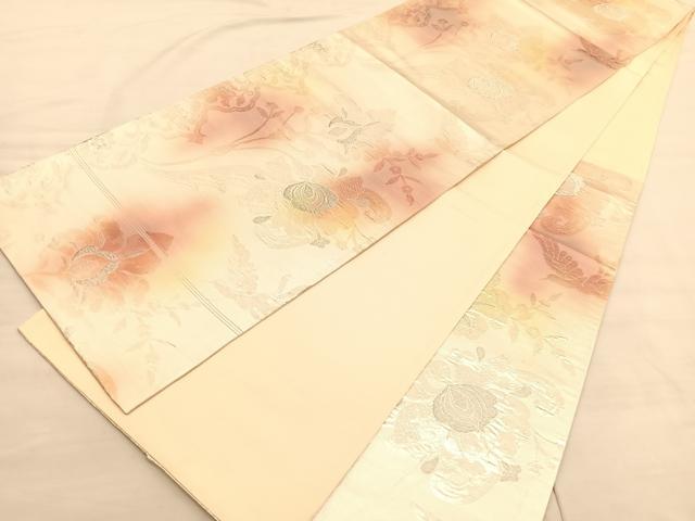 平和屋着物◎六通柄袋帯　ふくれ織　更紗花鳥文　金銀糸　正絹　逸品　BAAV3020hv