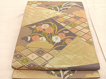 平和屋着物◎六通柄袋帯　唐織　切嵌花文　金糸　正絹　逸品　BAAV3022hv