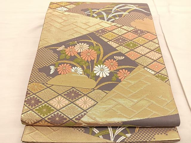 平和屋着物◎六通柄袋帯　唐織　切嵌花文　金糸　正絹　逸品　BAAV3022hv