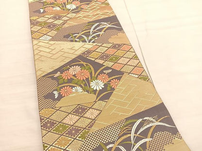 平和屋着物◎六通柄袋帯　唐織　切嵌花文　金糸　正絹　逸品　BAAV3022hv