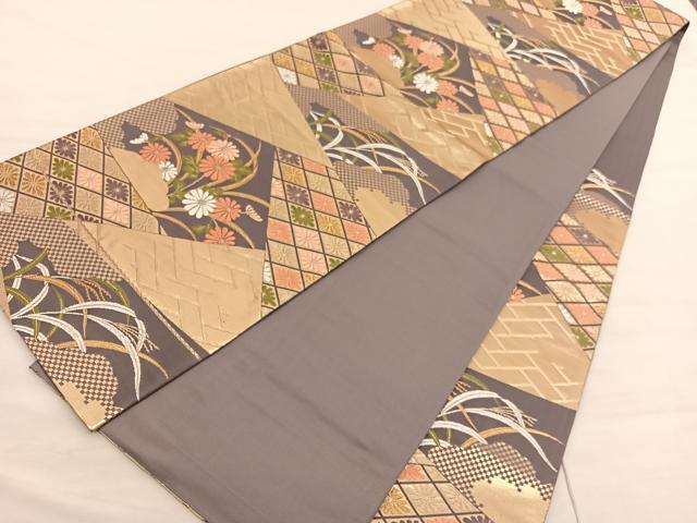 平和屋着物◎六通柄袋帯　唐織　切嵌花文　金糸　正絹　逸品　BAAV3022hv